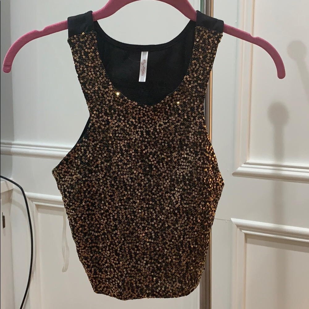 Black and Gold Small cropped Razorback tank